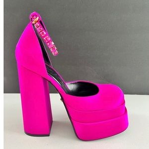 Versace Hot Pink Platform Pumps with Jeweled Ankle Strap